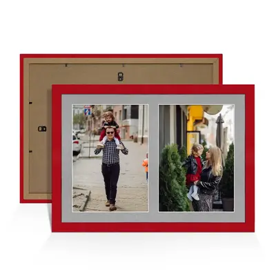 Red Colour Multi Aperture Photo Frame A4 (x2) Pictures – Collage Wall Frame For Family Photos – 20x14 Picture Frame Size