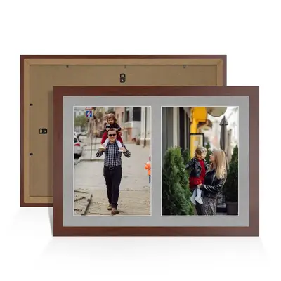 Rose Wood Colour Multi Aperture Photo Frame A4 (x2) Pictures – Collage Wall Frame For Family Photos – 20x14 Picture Frame Size
