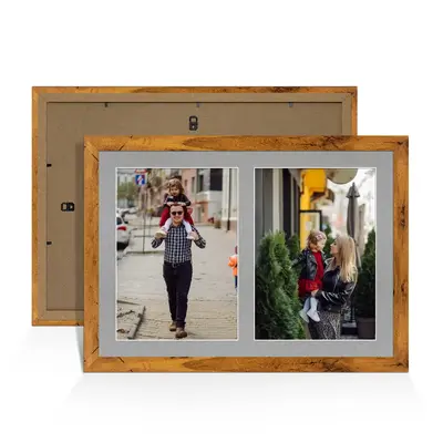 Rustic Oak Colour Multi Aperture Photo Frame A4 (x2) Pictures – Collage Wall Frame For Loved Ones Photos – 20x14 Frame Size