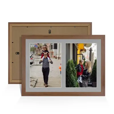 Walnut Colour Multi Aperture Photo Frame A4 (x2) Pictures – Collage Wall Frame For Family Photos – 20x14 Picture Frame Size