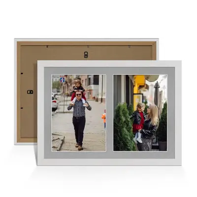 White Ash Colour Multi Aperture Photo Frame A4 (x2) Pictures – Collage Wall Frame for Family Photos – 20x14 Picture Frame Size