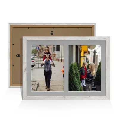 White Rustic Colour Multi Aperture Photo Frame A4 (x2) Pictures – Collage Wall Frame for Family Photos – 20x14 Picture Frame Size