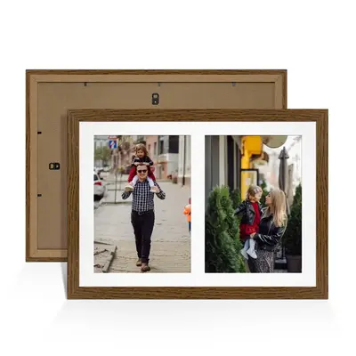 Dark Oak Colour Multi Aperture Photo Frame A4 (x2) Pictures – Collage Wall Frame For Family Photos – 20x14 Picture Frame Size