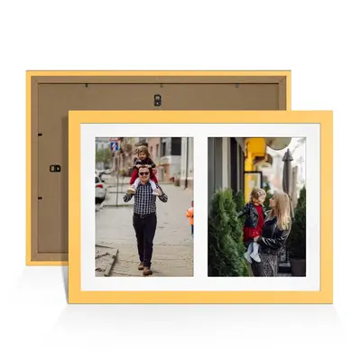 Mustard Yellow Colour Multi Aperture Photo Frame A4 (x2) Pictures – Collage Wall Frame for Family Photos – 20x14 Picture Frame Size