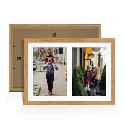 Oak Colour Multi Aperture Photo Frame A4 (x2) Pictures – Collage Wall Frame For Family Photos – 20x14 Picture Frame Size