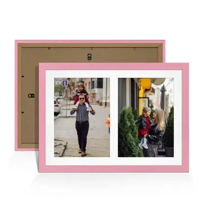 Pastel Pink Colour Multi Aperture Photo Frame A4 (x2) Pictures – Collage Wall Frame For Family Photos – 20x14 Picture Frame Size