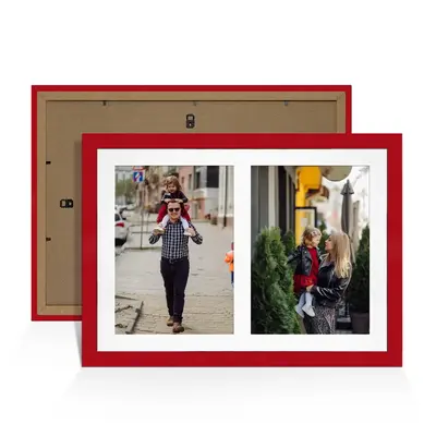 Red Colour Multi Aperture Photo Frame A4 (x2) Pictures – Collage Wall Frame For Loved Ones Photos – 20x14 Frame Size