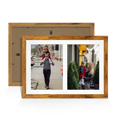 Rustic Oak Colour Multi Aperture Photo Frame A4 (x2) Pictures – Collage Wall Frame For Loved Ones Photos – 20x14 Frame Size
