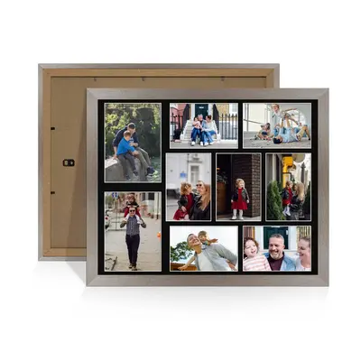 Aluminium Colour Multi Aperture Photo Frame 7X5 (x2) and 6X4 (x7) Pictures – Collage Wall Frame for Family Photos – 20x16 Picture Frame Size