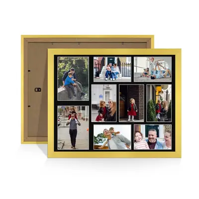 Gold Colour Multi Aperture Photo Frame 7X5 (x2) and 6X4 (x7) Pictures – Collage Wall Frame For Loved Ones Photos – 20x16 Frame Size