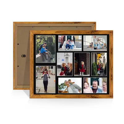 Rustic Oak Colour Multi Aperture Photo Frame 7X5 (x2) and 6X4 (x7) Pictures – Collage Wall Frame For Loved Ones Photos – 20x16 Frame Size