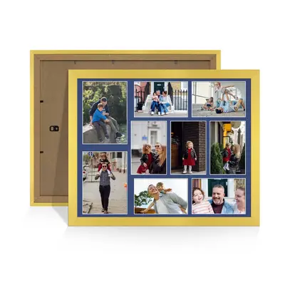 Gold Colour Multi Aperture Photo Frame 7X5 (x2) and 6X4 (x7) Pictures – Collage Wall Frame For Loved Ones Photos – 20x16 Frame Size