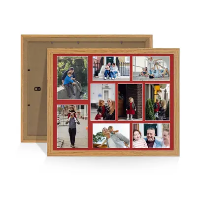 Oak Colour Multi Aperture Photo Frame 7X5 (x2) and 6X4 (x7) Pictures – Collage Wall Frame For Loved Ones Photos – 20x16 Frame Size