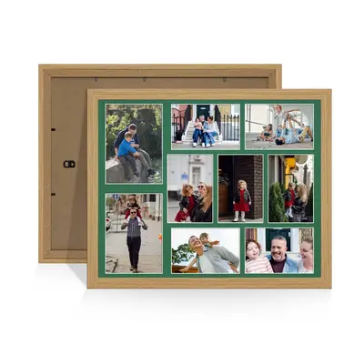 Light Oak Colour Multi Aperture Photo Frame 7X5 (x2) and 6X4 (x7) Pictures – Collage Wall Frame For Family Photos – 20x16 Picture Frame Size