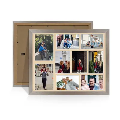 Aluminium Colour Multi Aperture Photo Frame 7X5 (x2) and 6X4 (x7) Pictures – Collage Wall Frame for Family Photos – 20x16 Picture Frame Size