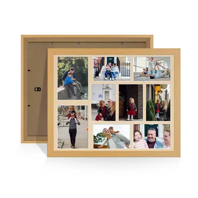 Country Pine Colour Multi Aperture Photo Frame 7X5 (x2) and 6X4 (x7) Pictures – Collage Wall Frame for Family Photos – 20x16 Picture Frame Size