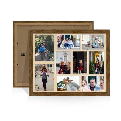 Dark Oak Colour Multi Aperture Photo Frame 7X5 (x2) and 6X4 (x7) Pictures – Collage Wall Frame for Family Photos – 20x16 Picture Frame Size