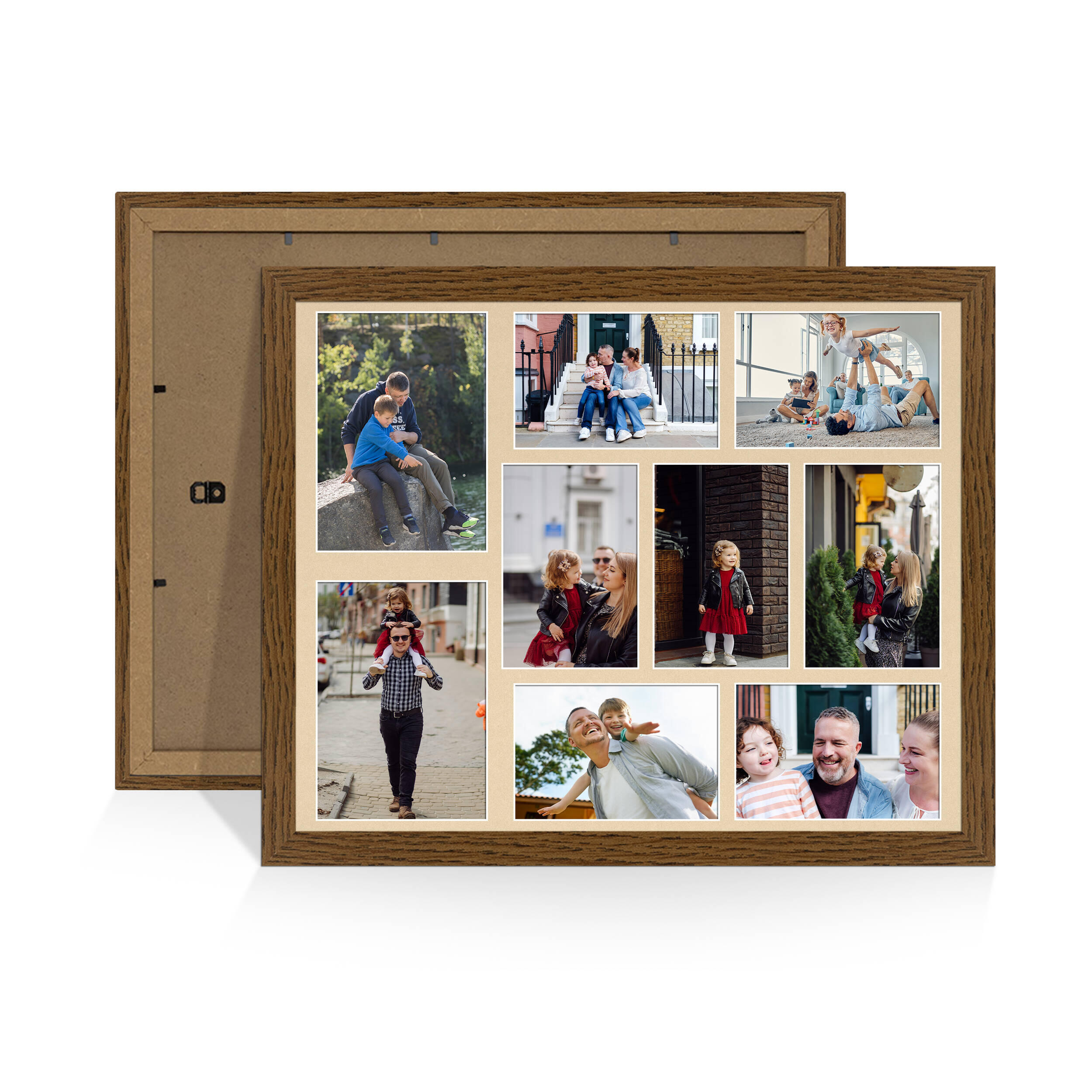 Dark Oak Colour Multi Aperture Photo Frame 7X5 (x2) and 6X4 (x7) Pictures – Collage Wall Frame for Family Photos – 20x16 Picture Frame Size