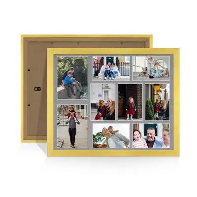 Gold Colour Multi Aperture Photo Frame 7X5 (x2) and 6X4 (x7) Pictures – Collage Wall Frame For Family Photos – 20x16 Picture Frame Size