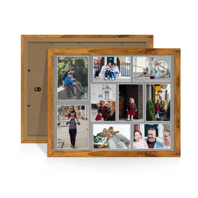 Rustic Oak Colour Multi Aperture Photo Frame 7X5 (x2) and 6X4 (x7) Pictures – Collage Wall Frame for Family Photos – 20x16 Picture Frame Size