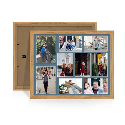 Oak Colour Multi Aperture Photo Frame 7X5 (x2) and 6X4 (x7) Pictures – Collage Wall Frame for Family Photos – 20x16 Picture Frame Size