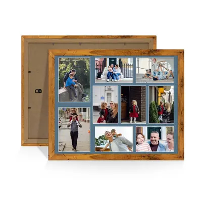 Rustic Oak Colour Multi Aperture Photo Frame 7X5 (x2) and 6X4 (x7) Pictures – Collage Wall Frame For Loved Ones Photos – 20x16 Frame Size
