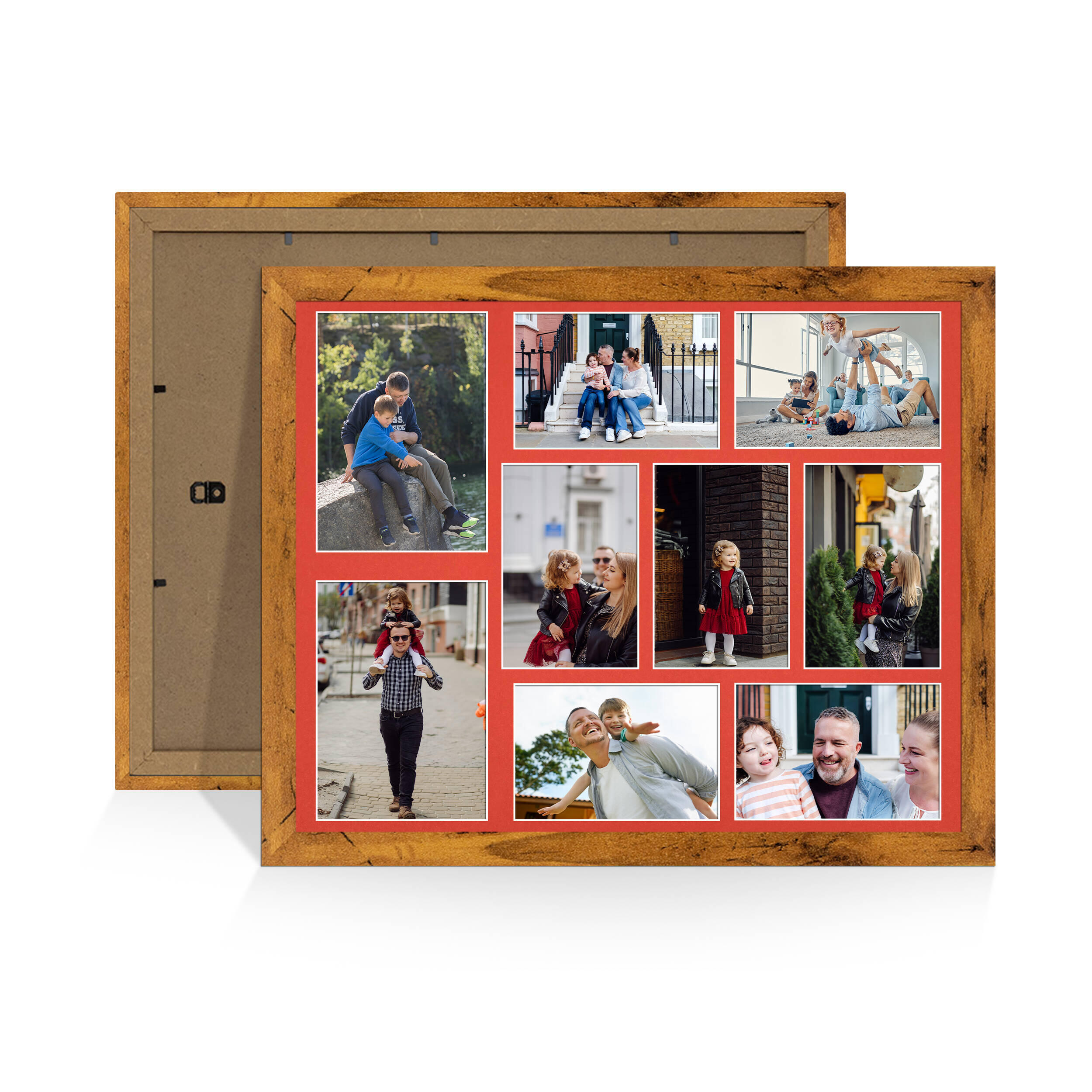 Rustic Oak Colour Multi Aperture Photo Frame 7X5 (x2) and 6X4 (x7) Pictures – Collage Wall Frame for Family Photos – 20x16 Picture Frame Size