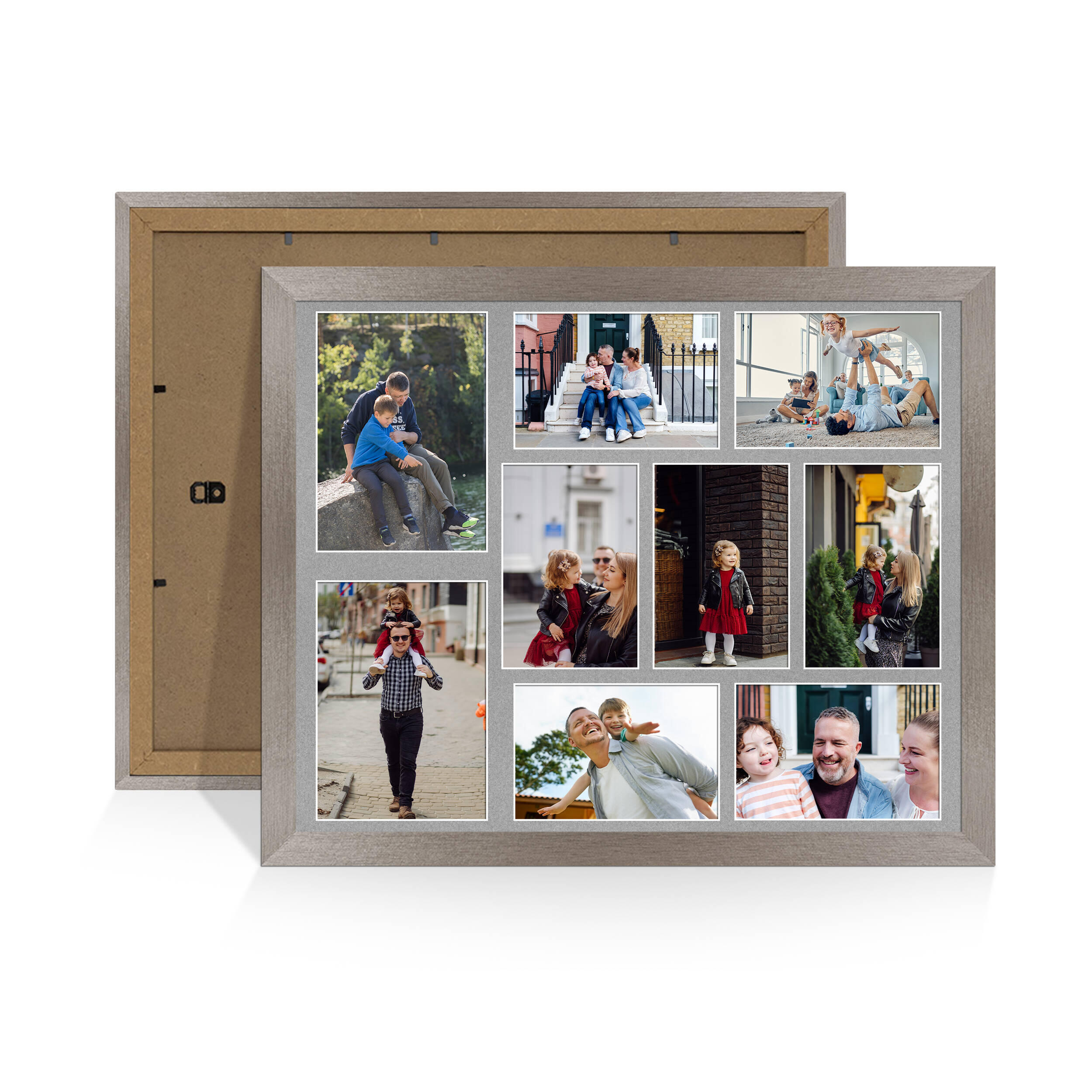 Aluminium Colour Multi Aperture Photo Frame 7X5 (x2) and 6X4 (x7) Pictures – Collage Wall Frame For Loved Ones Photos – 20x16 Frame Size