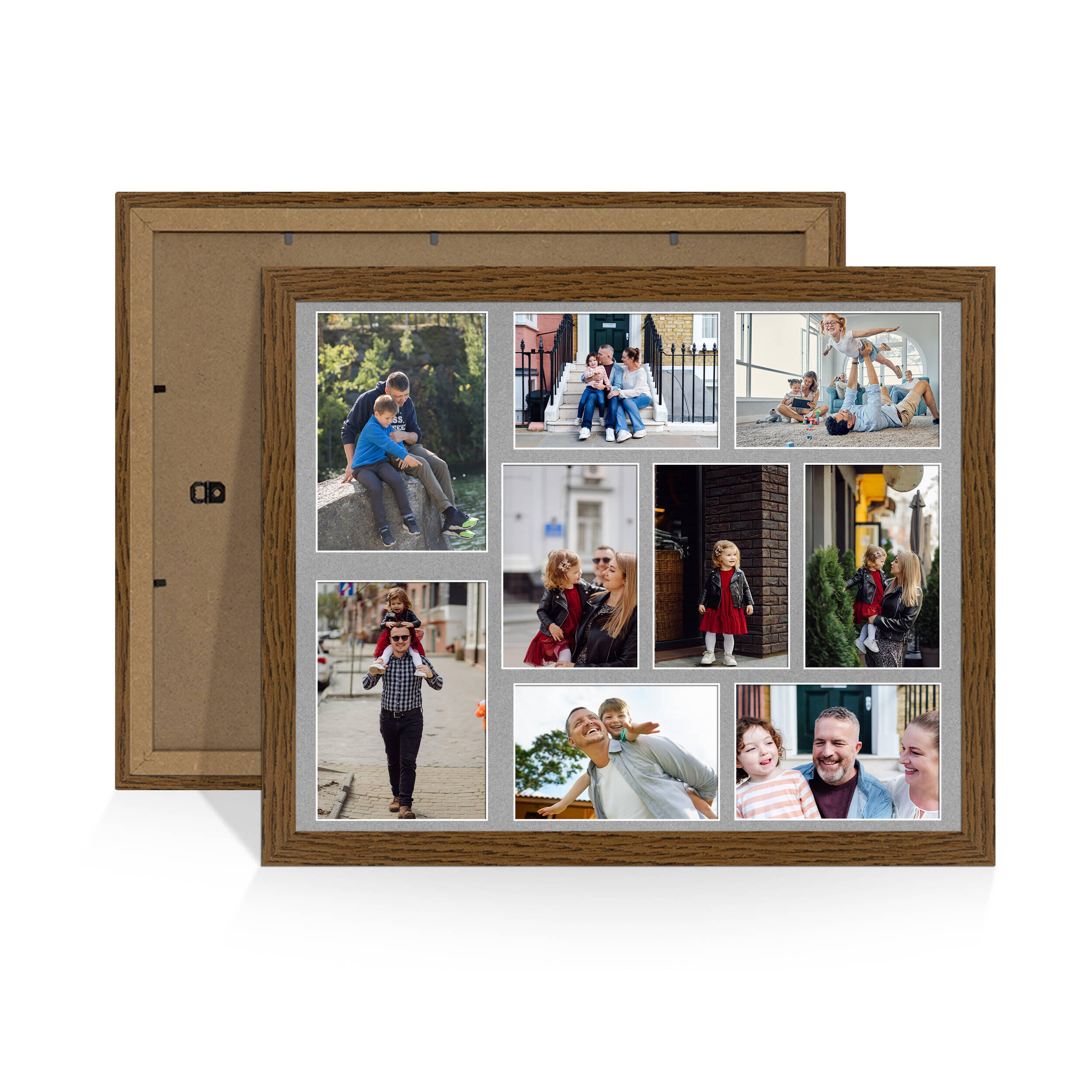 Dark Oak Colour Multi Aperture Photo Frame 7X5 (x2) and 6X4 (x7) Pictures – Collage Wall Frame For Loved Ones Photos – 20x16 Frame Size