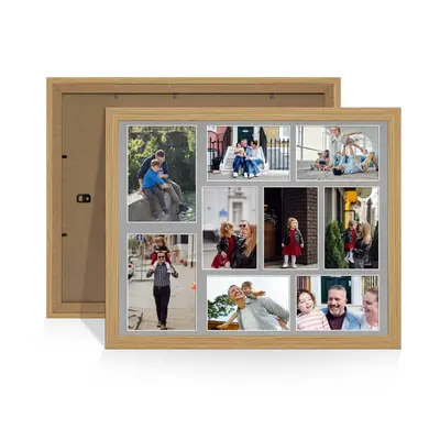 Light Oak Colour Multi Aperture Photo Frame 7X5 (x2) and 6X4 (x7) Pictures – Collage Wall Frame For Loved Ones Photos – 20x16 Frame Size