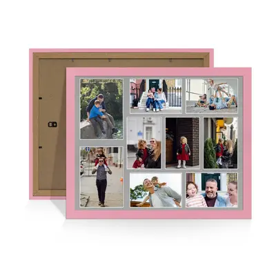 Pastel Pink Colour Multi Aperture Photo Frame 7X5 (x2) and 6X4 (x7) Pictures – Collage Wall Frame for Family Photos – 20x16 Picture Frame Size