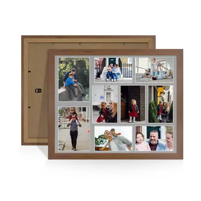 Walnut Colour Multi Aperture Photo Frame 7X5 (x2) and 6X4 (x7) Pictures – Collage Wall Frame For Family Photos – 20x16 Picture Frame Size