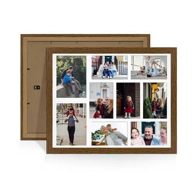 Dark Oak Colour Multi Aperture Photo Frame 7X5 (x2) and 6X4 (x7) Pictures – Collage Wall Frame For Family Photos – 20x16 Picture Frame Size