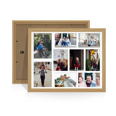 Light Oak Colour Multi Aperture Photo Frame 7X5 (x2) and 6X4 (x7) Pictures – Collage Wall Frame For Family Photos – 20x16 Picture Frame Size