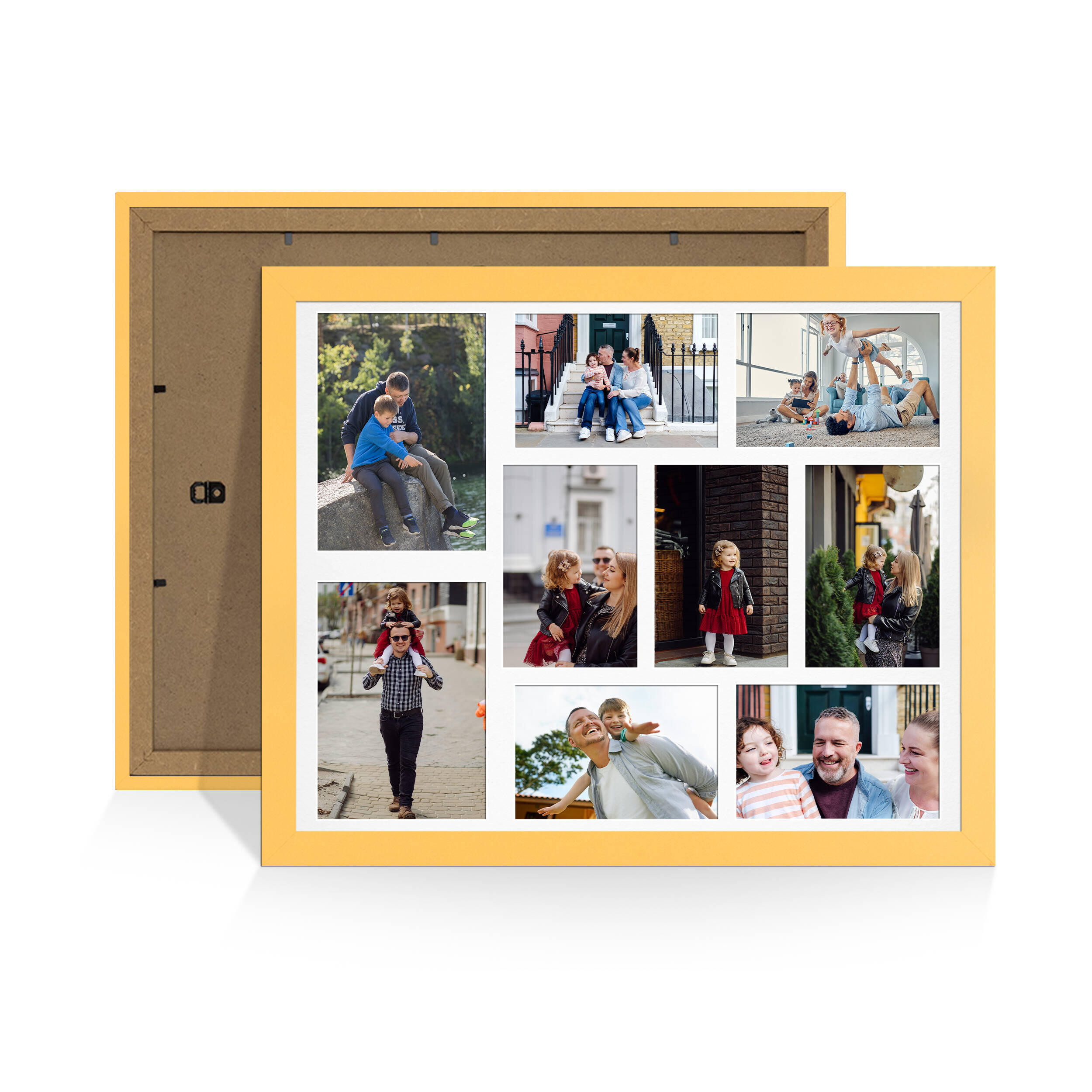 Mustard Yellow Colour Multi Aperture Photo Frame 7X5 (x2) and 6X4 (x7) Pictures – Collage Wall Frame for Family Photos – 20x16 Picture Frame Size