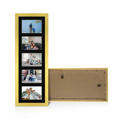 Gold Colour Multi Aperture Photo Frame 6X4 (x5) Pictures – Collage Wall Frame For Loved Ones Photos – 26x8 Frame Size