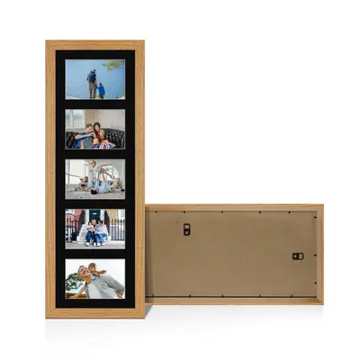 Oak Colour Multi Aperture Photo Frame 6X4 (x5) Pictures – Collage Wall Frame For Loved Ones Photos – 26x8 Frame Size