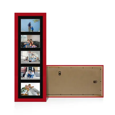 Red Colour Multi Aperture Photo Frame 6X4 (x5) Pictures – Collage Wall Frame For Family Photos – 26x8 Picture Frame Size