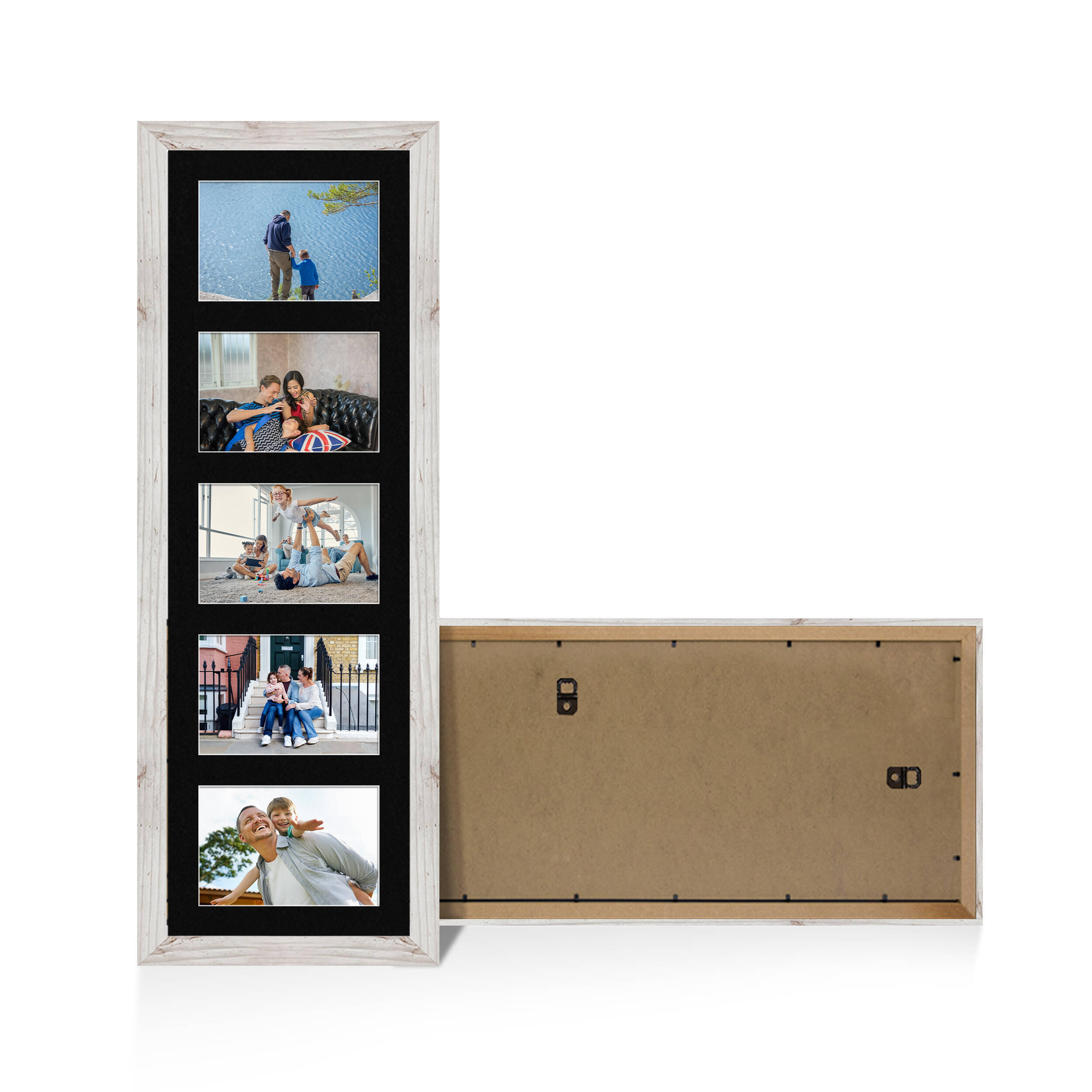 White Rustic Colour Multi Aperture Photo Frame 6X4 (x5) Pictures – Collage Wall Frame For Family Photos – 26x8 Picture Frame Size