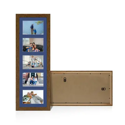 Dark Oak Colour Multi Aperture Photo Frame 6X4 (x5) Pictures – Collage Wall Frame For Family Photos – 26x8 Picture Frame Size
