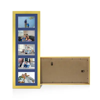 Gold Colour Multi Aperture Photo Frame 6X4 (x5) Pictures – Collage Wall Frame For Family Photos – 26x8 Picture Frame Size
