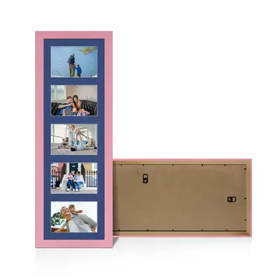 Pastel Pink Colour Multi Aperture Photo Frame 6X4 (x5) Pictures – Collage Wall Frame For Family Photos – 26x8 Picture Frame Size