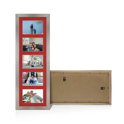 Aluminium Colour Multi Aperture Photo Frame 6X4 (x5) Pictures – Collage Wall Frame For Family Photos – 26x8 Picture Frame Size