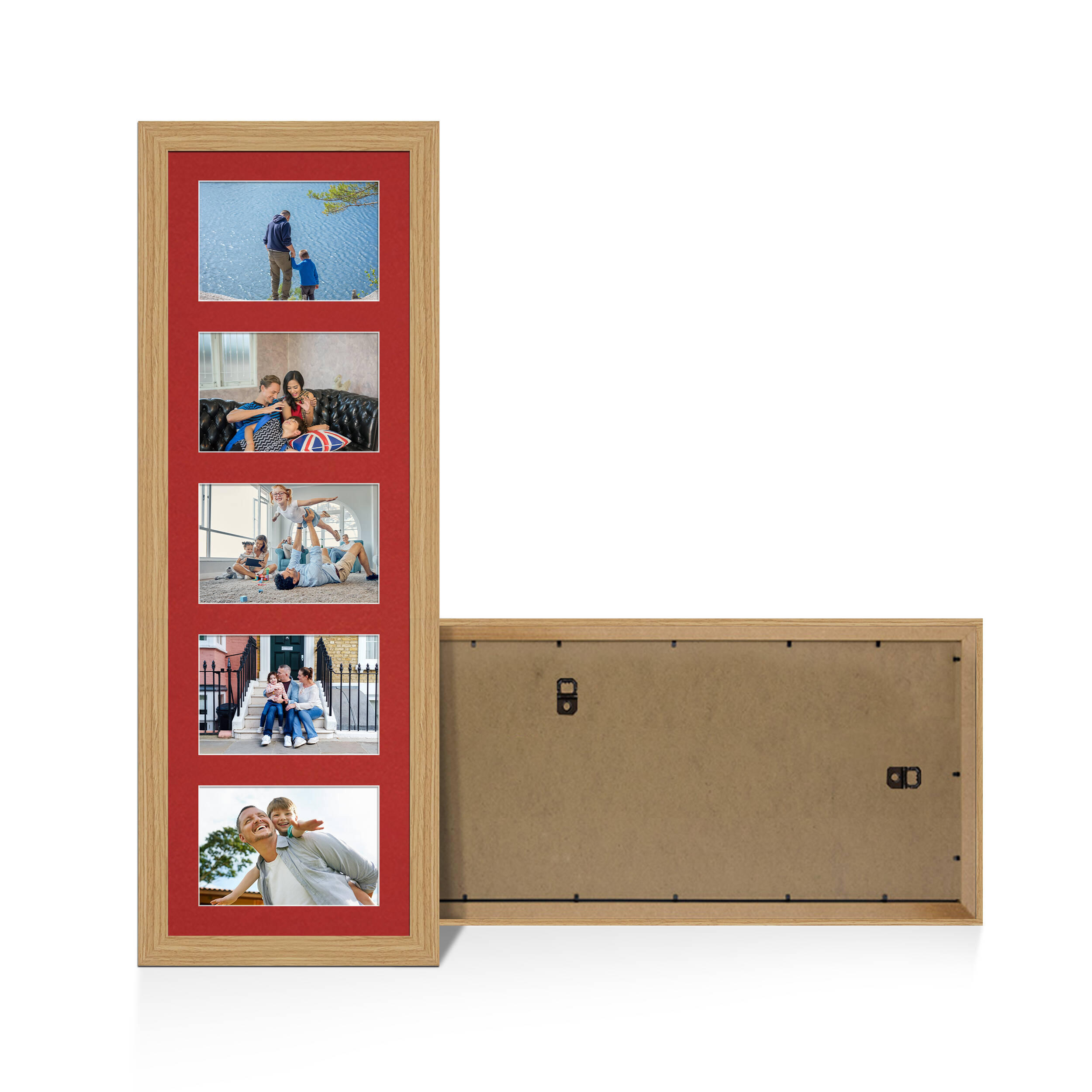 Light Oak Colour Multi Aperture Photo Frame 6X4 (x5) Pictures – Collage Wall Frame For Loved Ones Photos – 26x8 Frame Size