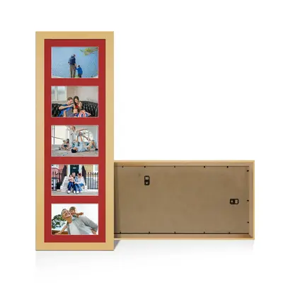 Mustard Yellow Colour Multi Aperture Photo Frame 6X4 (x5) Pictures – Collage Wall Frame For Loved Ones Photos – 26x8 Frame Size