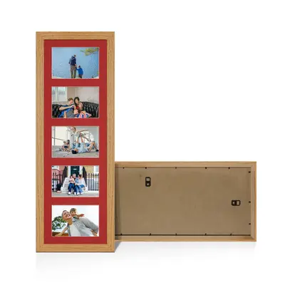 Oak Colour Multi Aperture Photo Frame 6X4 (x5) Pictures – Collage Wall Frame for Family Photos – 26x8 Picture Frame Size
