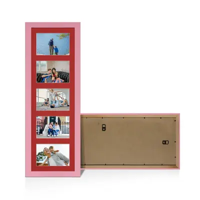 Pastel Pink Colour Multi Aperture Photo Frame 6X4 (x5) Pictures – Collage Wall Frame For Family Photos – 26x8 Picture Frame Size