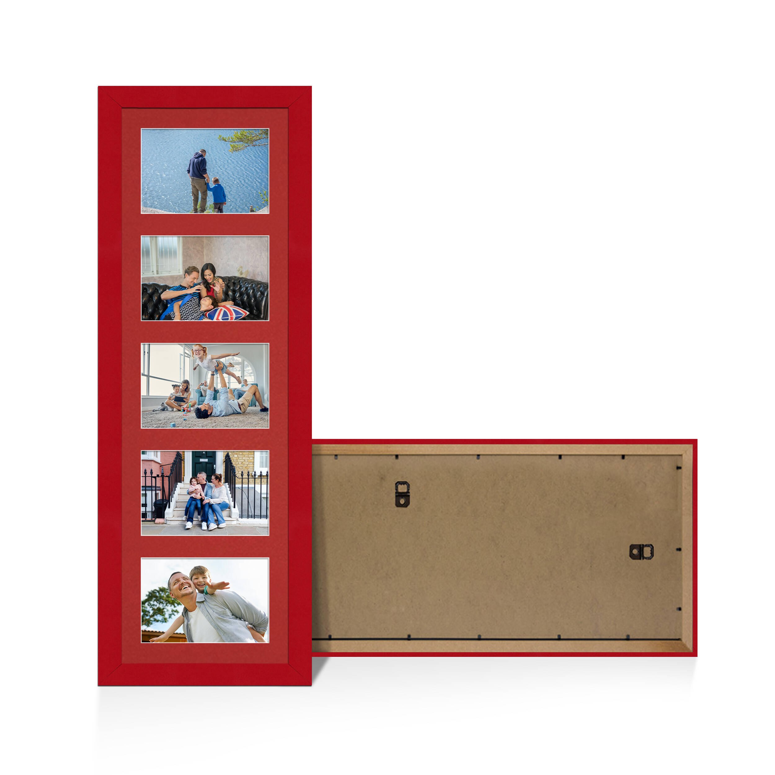 Red Colour Multi Aperture Photo Frame 6X4 (x5) Pictures – Collage Wall Frame For Family Photos – 26x8 Picture Frame Size