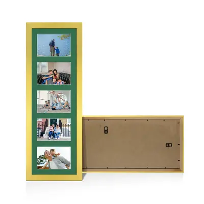 Gold Colour Multi Aperture Photo Frame 6X4 (x5) Pictures – Collage Wall Frame For Family Photos – 26x8 Picture Frame Size