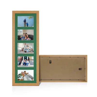 Oak Colour Multi Aperture Photo Frame 6X4 (x5) Pictures – Collage Wall Frame For Loved Ones Photos – 26x8 Frame Size